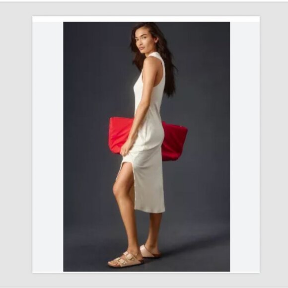 Beyond Yoga New Well Traveled Ribbed Midi Dress M Ivory Sleeveless Stretch NWT - Picture 1 of 7